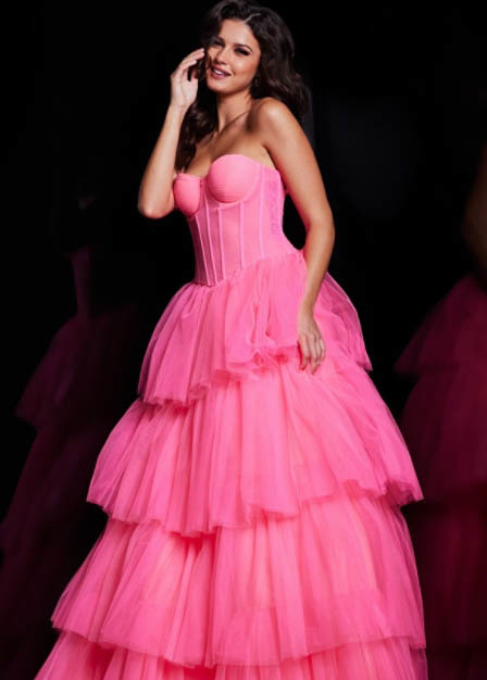 Model wearing a pink gown